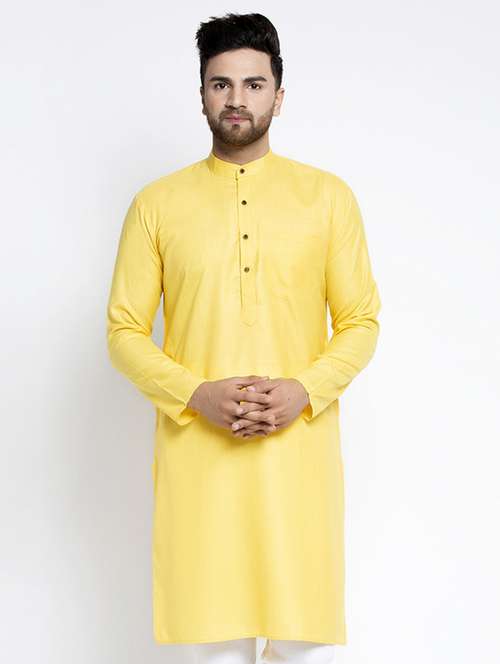 yellow solid long kurta - 19453412 - Standard Image - 0