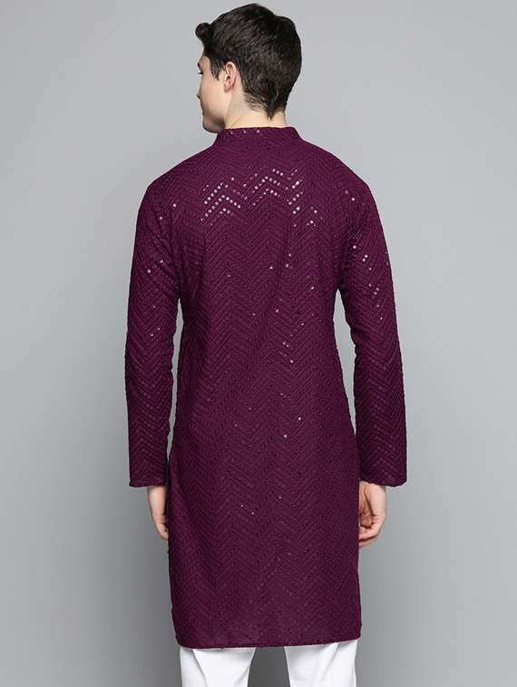 purple embroidered long kurta - 19453419 -  Standard Image - 2