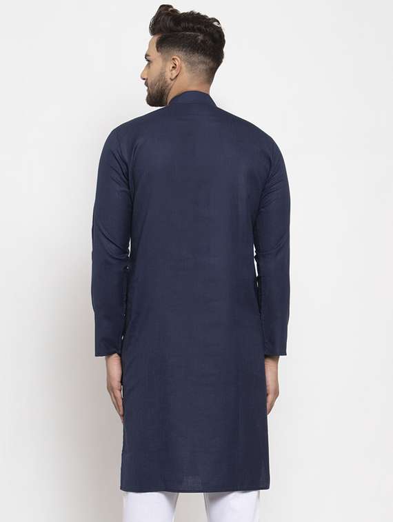 navy blue solid long kurta - 19453424 -  Standard Image - 2