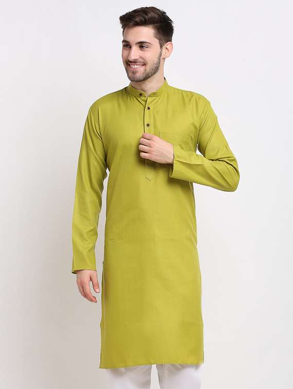 green solid long kurta