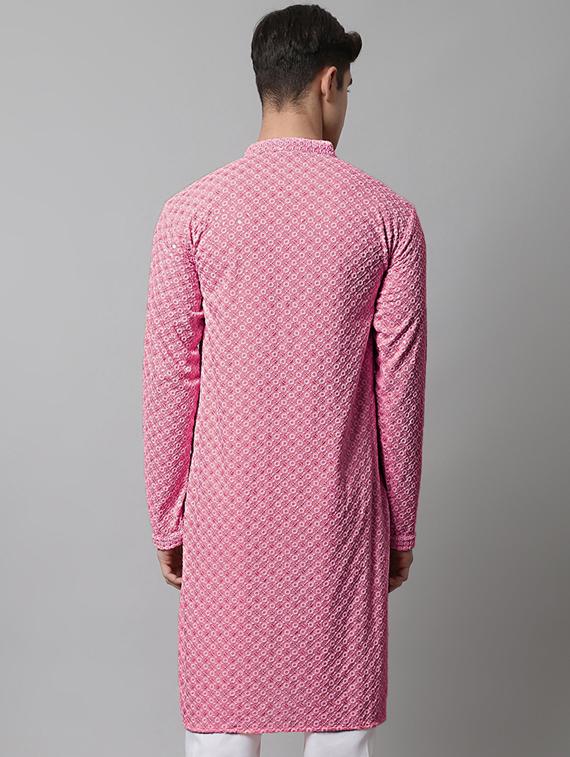 pink embroidered long kurta - 19453428 - Standard Image - 2