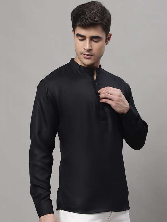 black solid short kurta - 19453457 -  Standard Image - 2