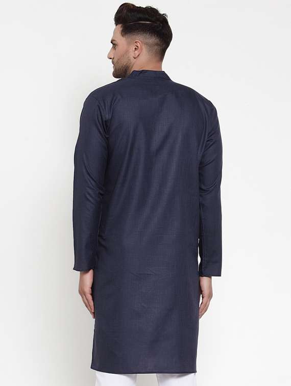 navy blue solid long kurta - 19453491 -  Standard Image - 2