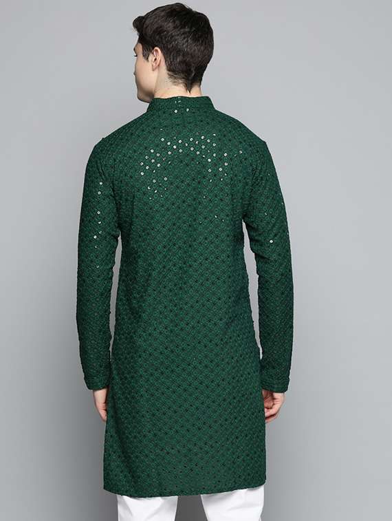 men green embroidered long kurta - 19453512 -  Standard Image - 2