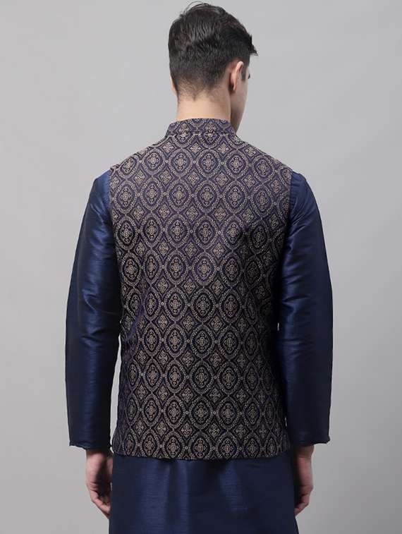 blue sleeveless self design nehru jacket - 19453995 -  Standard Image - 2