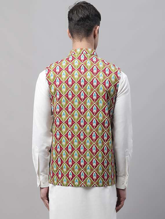 printed sleeveless nehru jacket - 19454007 -  Standard Image - 2