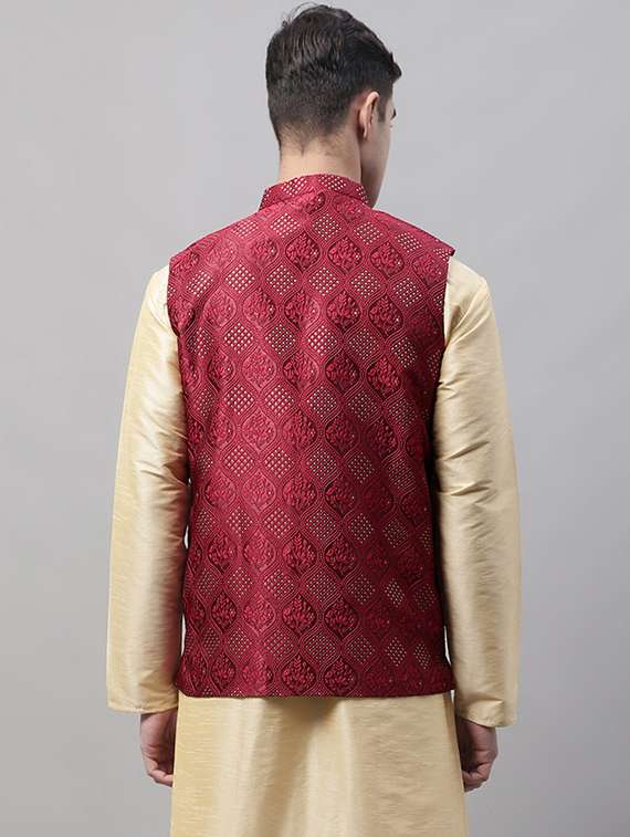 red self design nehru jacket - 19454009 -  Standard Image - 2