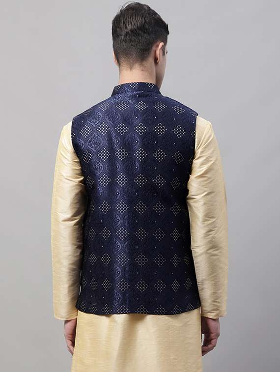 navy blue self design nehru jacket - 19454010 -  Standard Image - 2