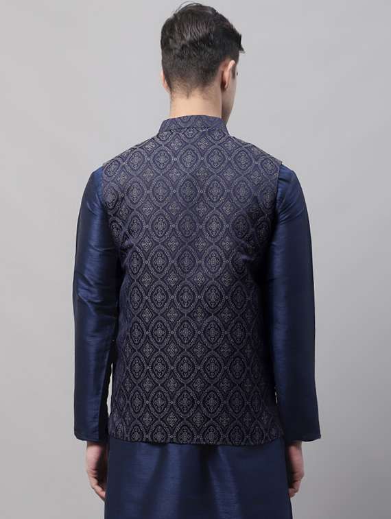 blue self design nehru jacket - 19454014 -  Standard Image - 2