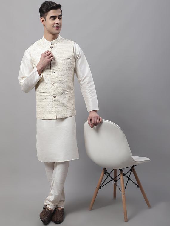 white self design nehru jacket - 19454017 - Standard Image - 2