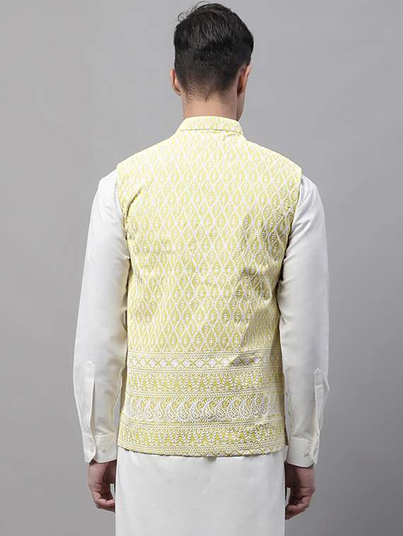 yellow self design nehru jacket - 19454022 - Standard Image - 2
