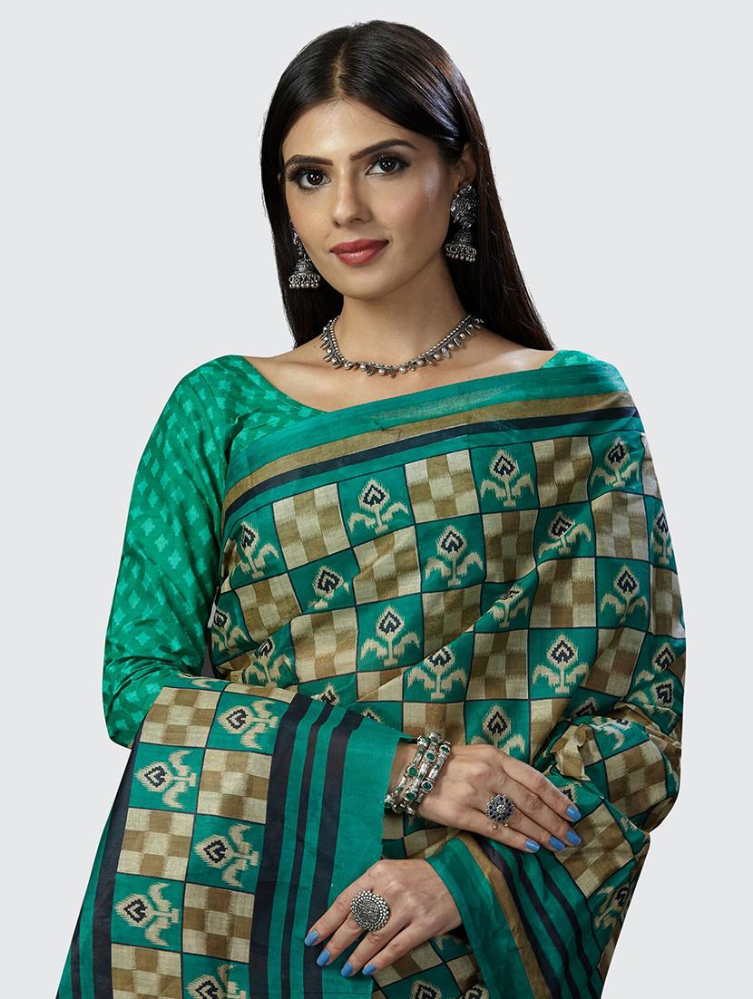 checkered design printed saree with blouse - 19461999 - Standard Image - 2