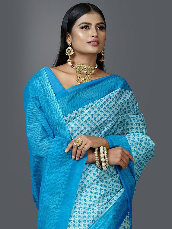 women's floral light blue colored saree - 19462534 - Standard Image - 2