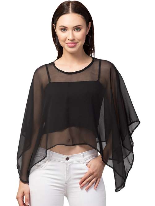 round neck solid short ponchos 