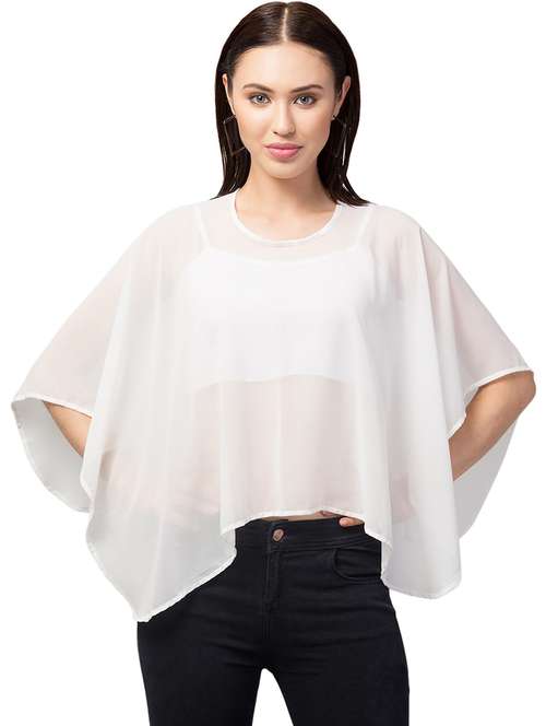 round neck solid short ponchos 