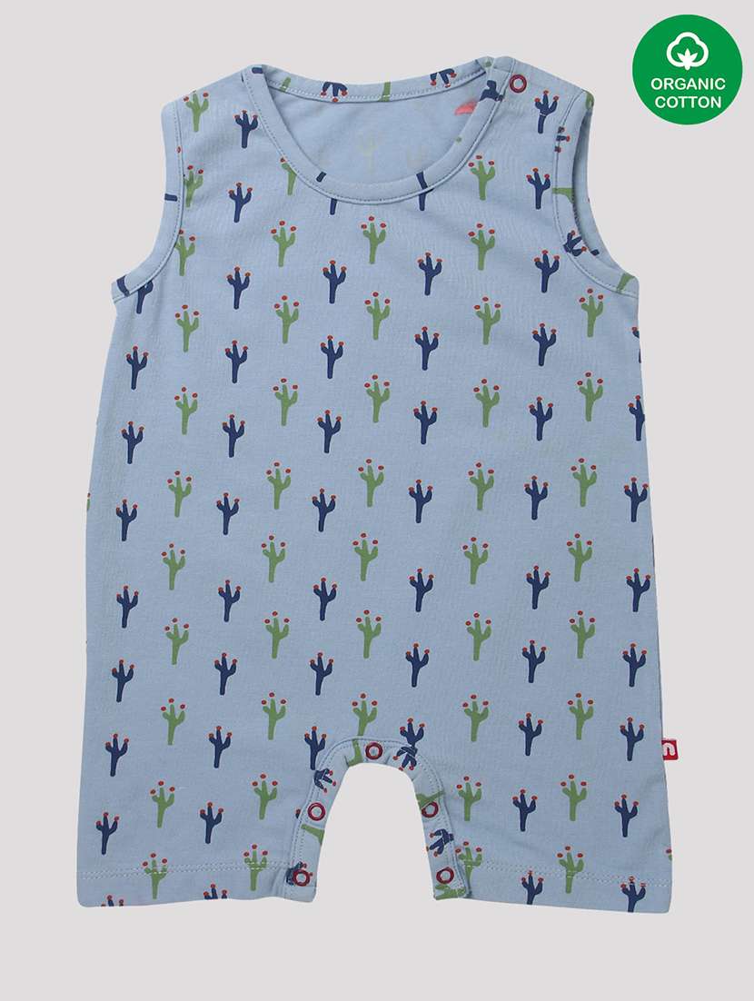 blue printed cotton romper