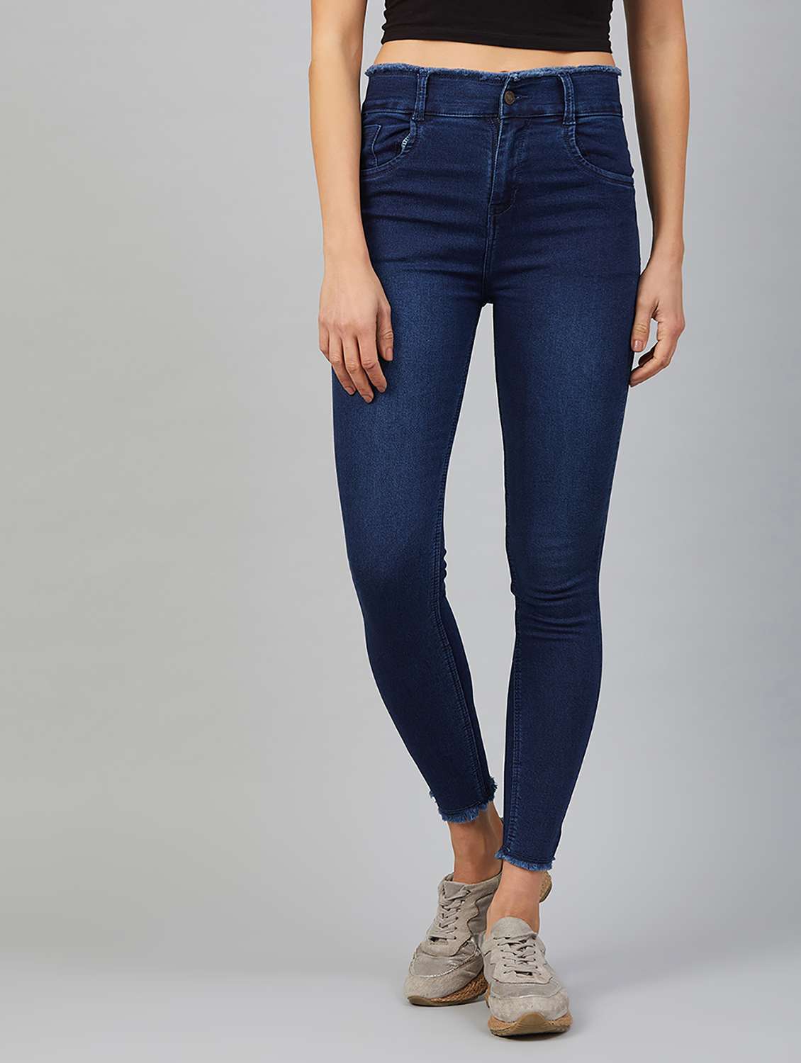 women mid rise solid jeans
