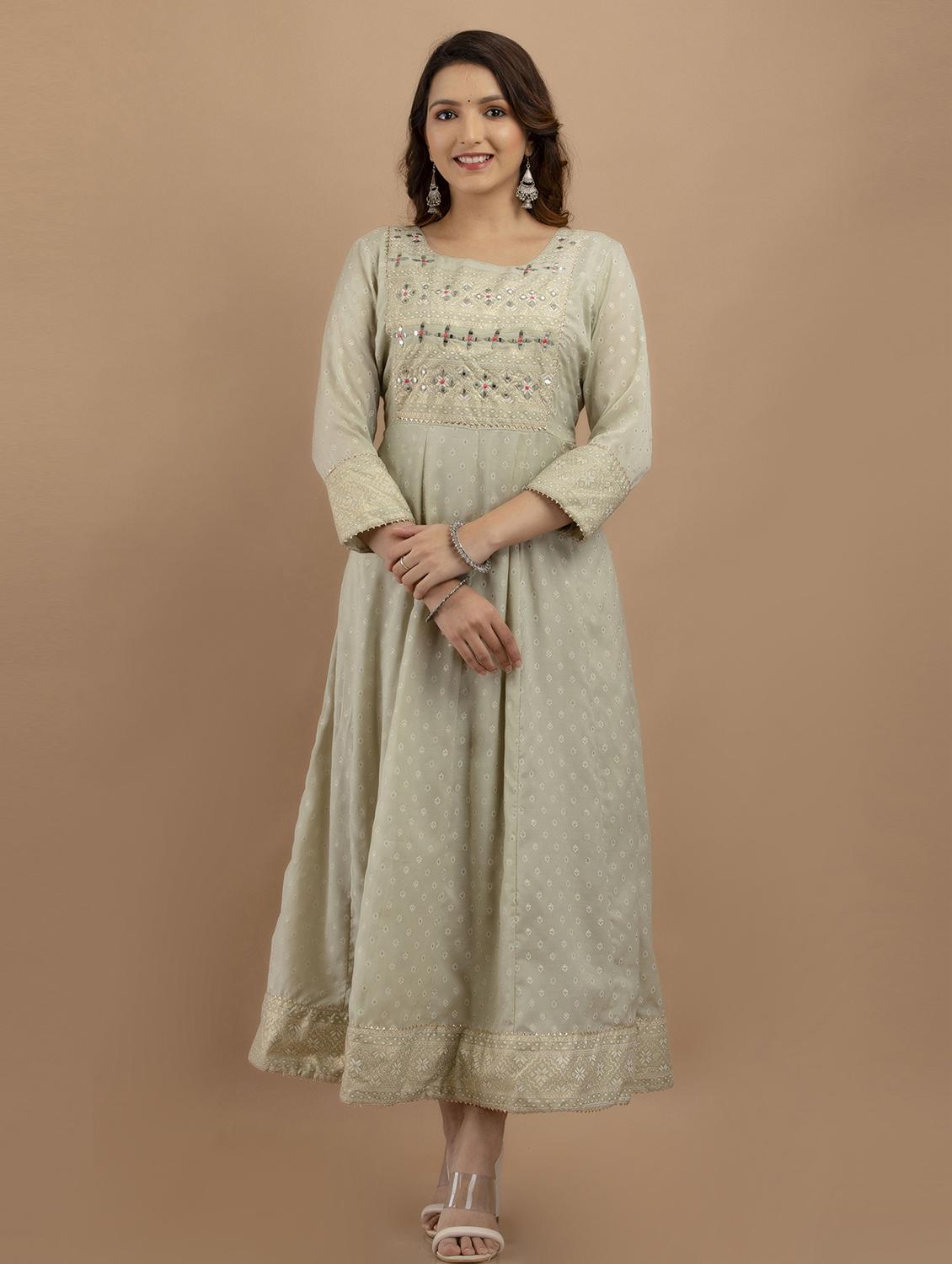 cream rayon flared kurta - 19471417 - Standard Image - 2