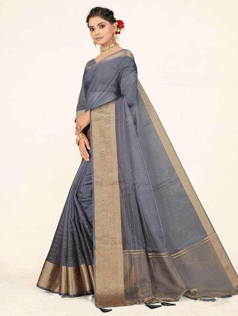 women's bordered grey colored saree - 19471865 - Standard Image - 2