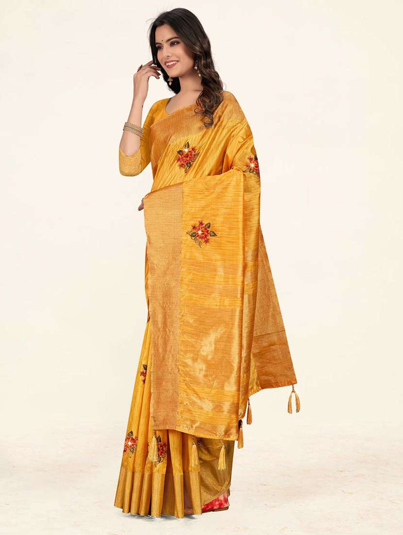 yellow embroidered gold bordered saree - 19471866 - Standard Image - 2