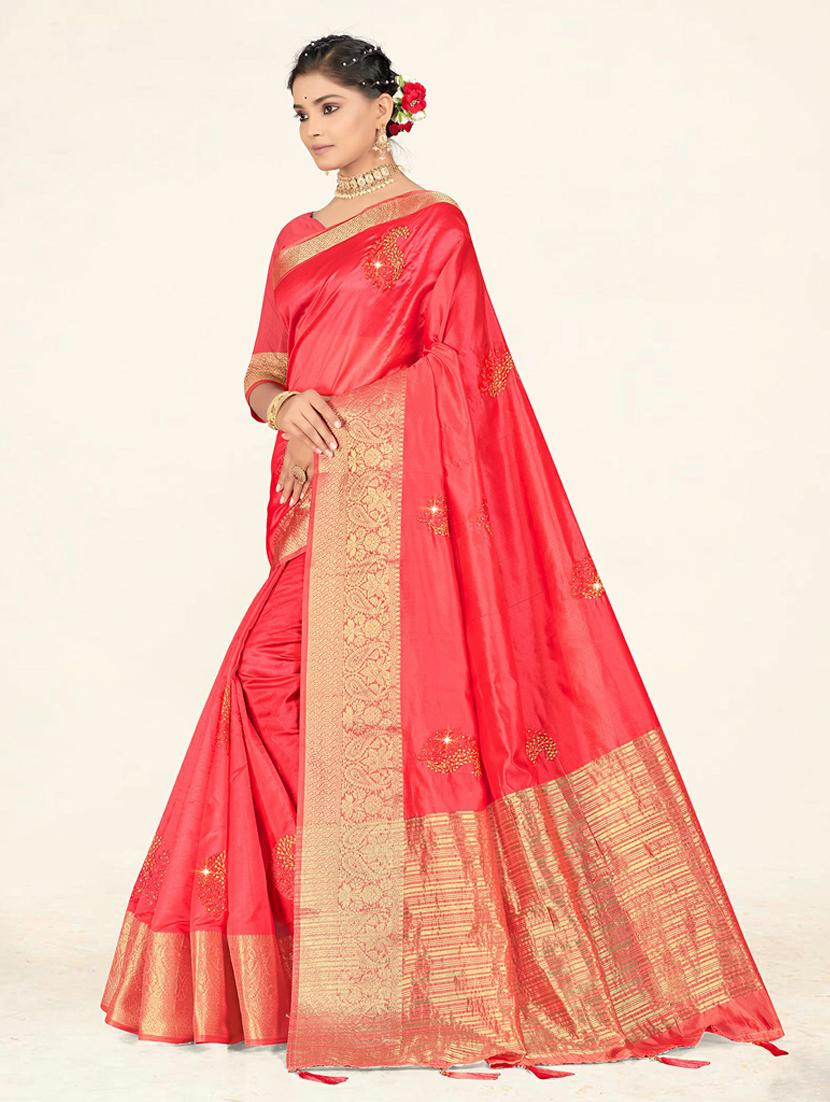 pink embellished gold bordered saree with blouse - 19471872 - Standard Image - 2