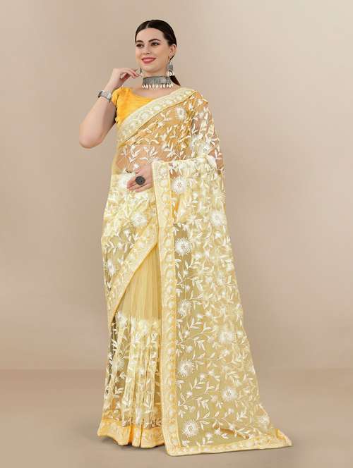 yellow embroidered saree with blouse - 19471934 - Standard Image - 0