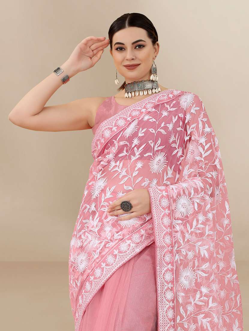pink embroidered saree - 19471936 - Standard Image - 2