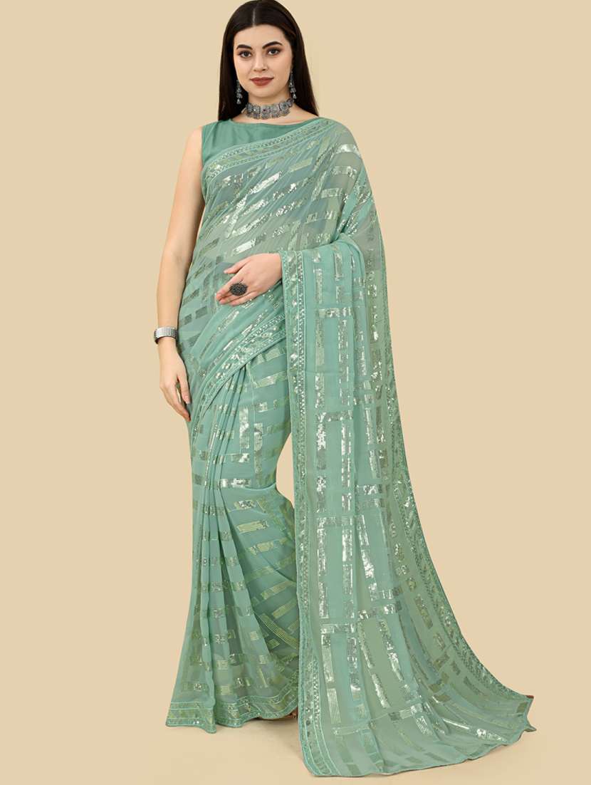 light green sequin saree with blouse