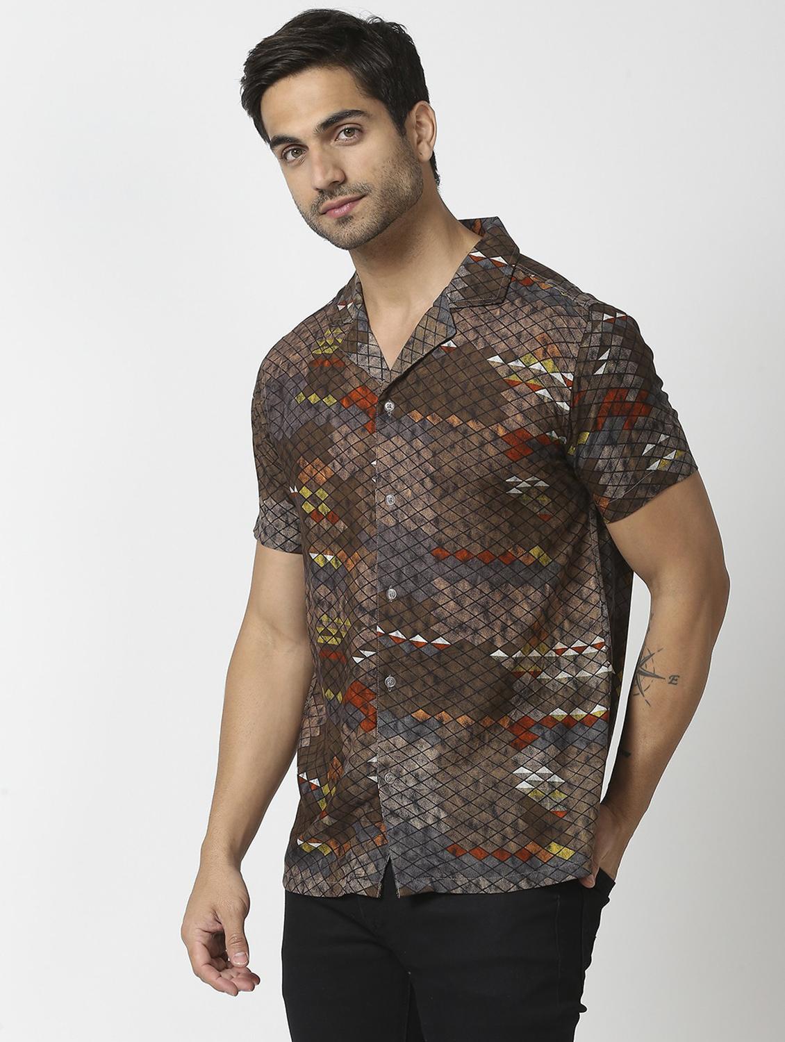 brown rayon casual shirt - 19472794 - Standard Image - 2