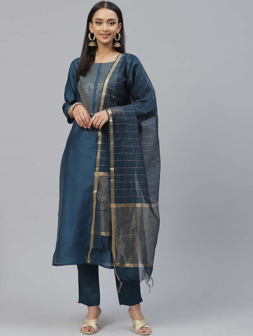 women teal kurta pant set with dupatta - 19473210 -  Standard Image - 2