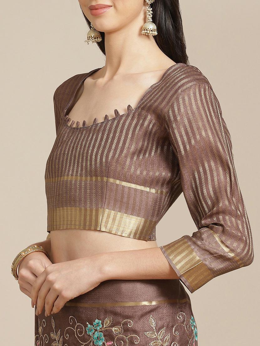 women's self design brown colored saree with blouse - 19473235 - Standard Image - 2