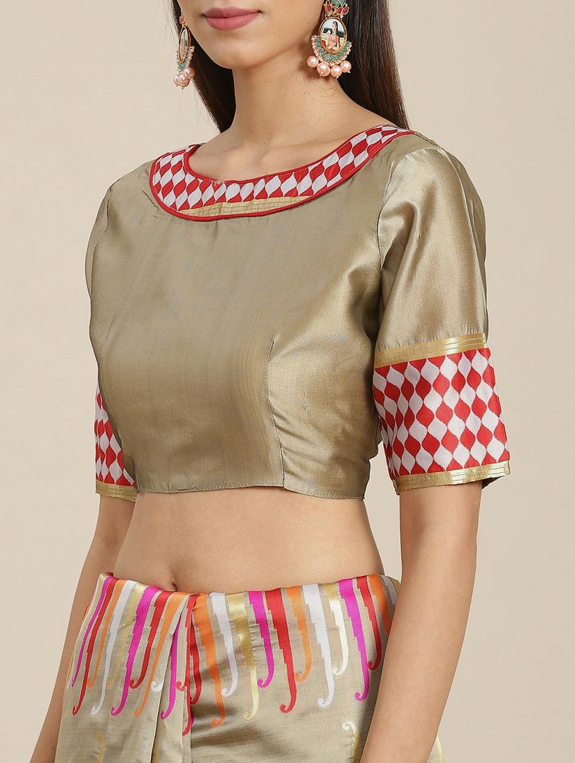 cream self design saree with blouse - 19473243 - Standard Image - 2