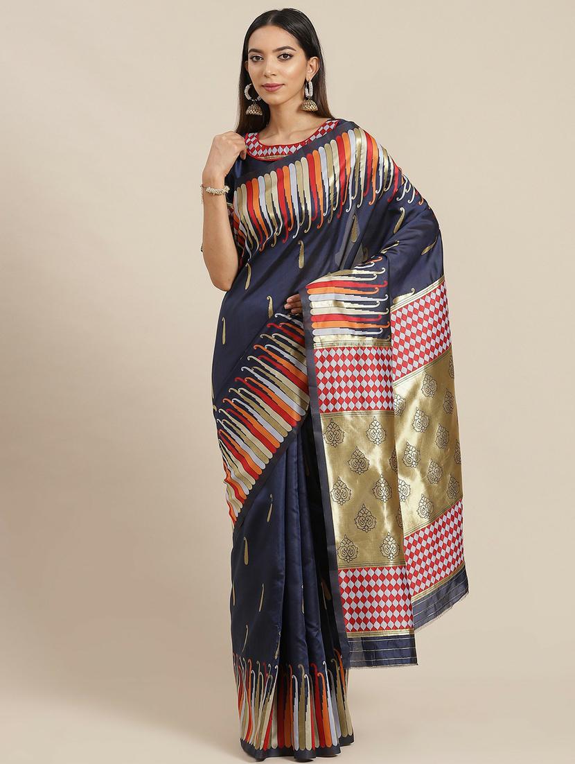 women's self design blue colored saree with blouse - 19473245 - Zoom Image - 0