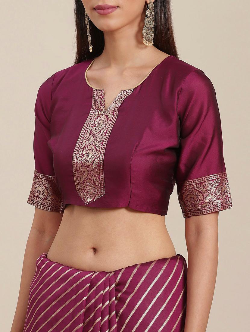 purple self design saree with blouse - 19473255 - Standard Image - 2