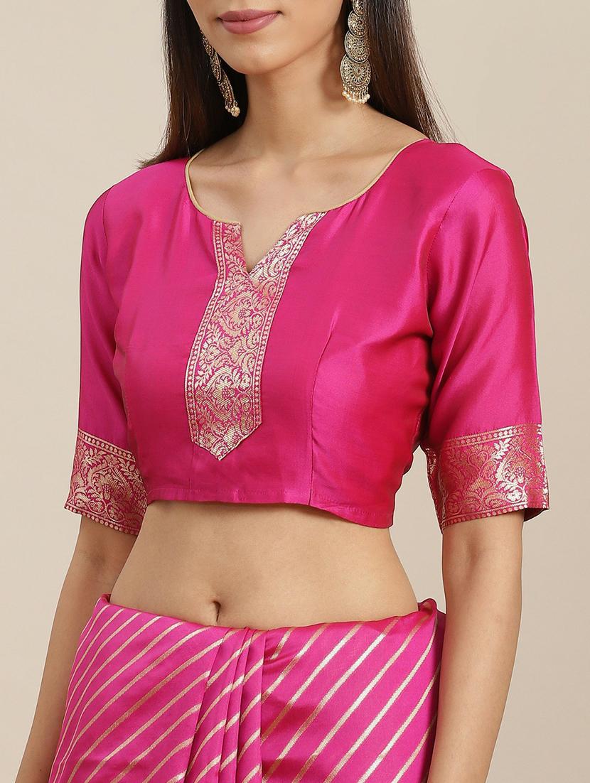 pink self design saree with blouse - 19473259 - Standard Image - 2