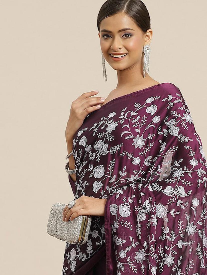 purple self design saree with blouse - 19473312 - Standard Image - 2