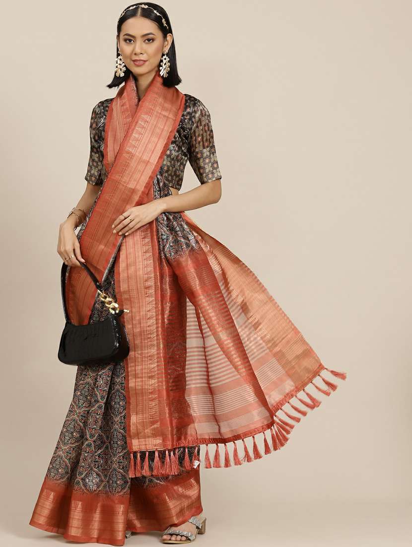 women's self design black colored saree with blouse