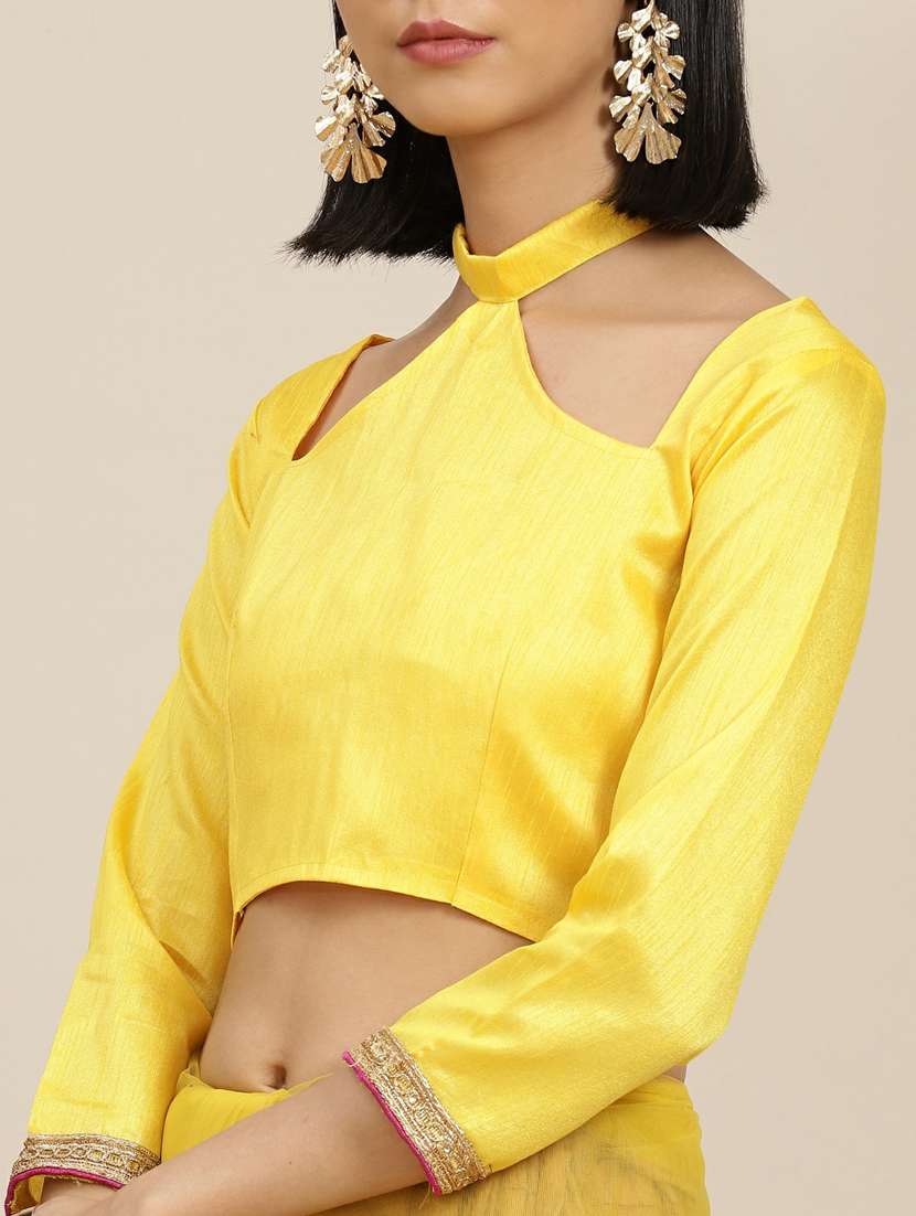 yellow embroidery and stone work with blouse - 19473382 - Standard Image - 2