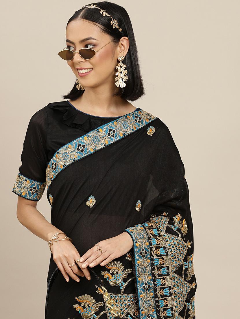 women's embroidered saree with blouse - 19473386 - Standard Image - 2