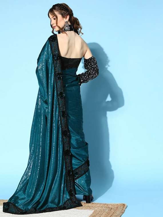blue cotton blend printed saree with blouse - 19473392 -  Standard Image - 2