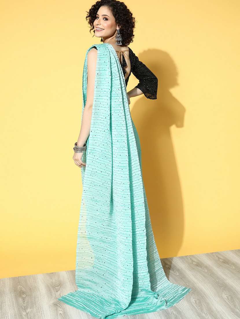 women's polka dots turquoise colored saree - 19473396 - Standard Image - 2