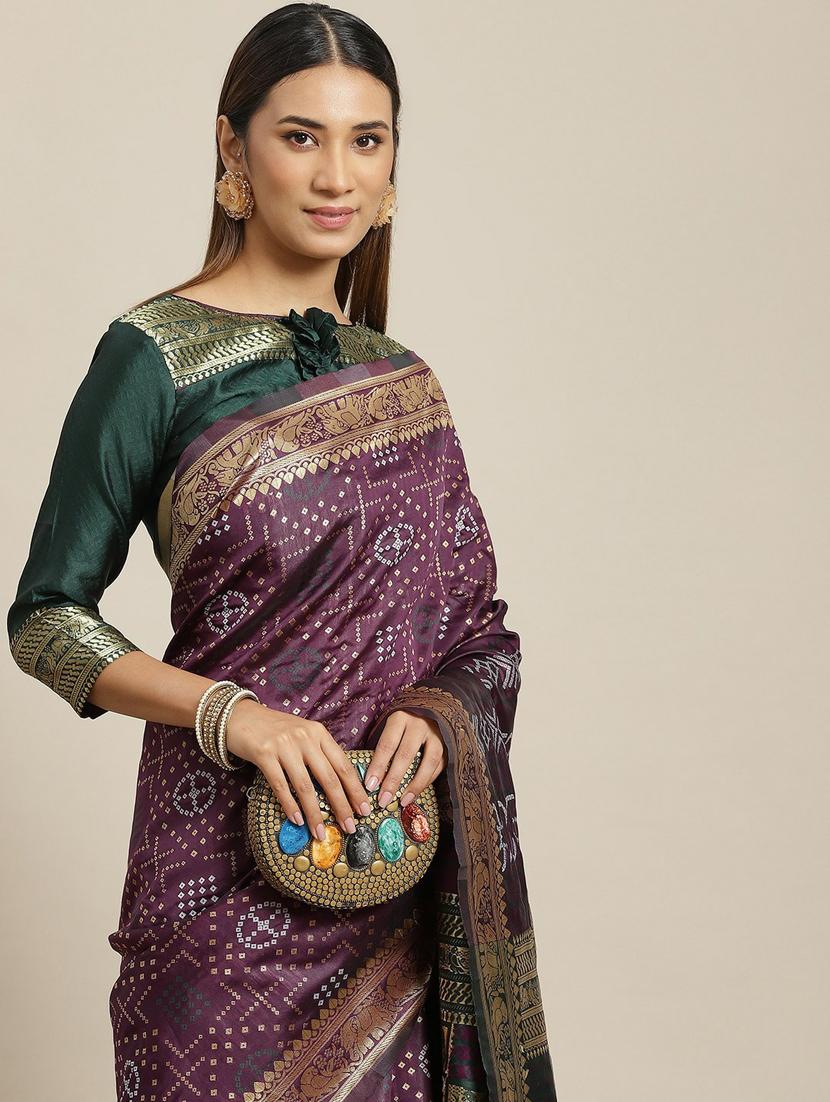 purple bandhani saree with blouse - 19473405 - Standard Image - 2