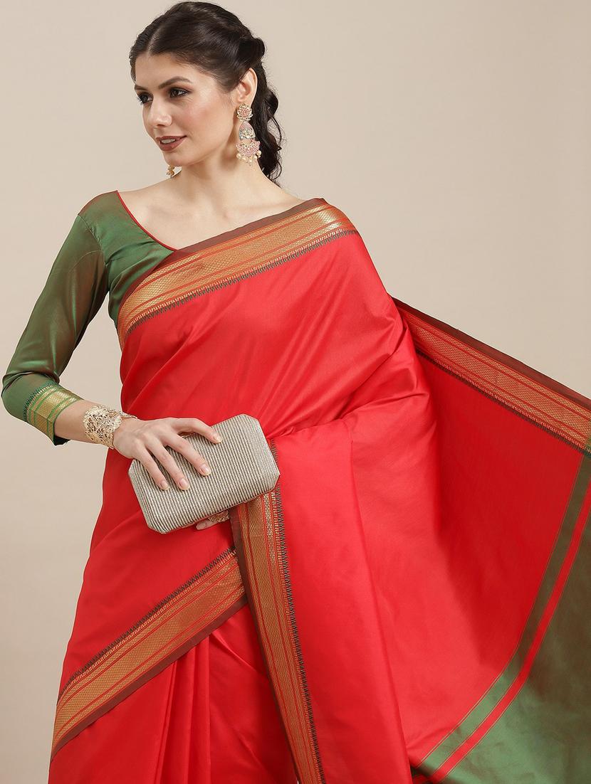 women's bordered red colored saree with blouse - 19473487 - Standard Image - 2