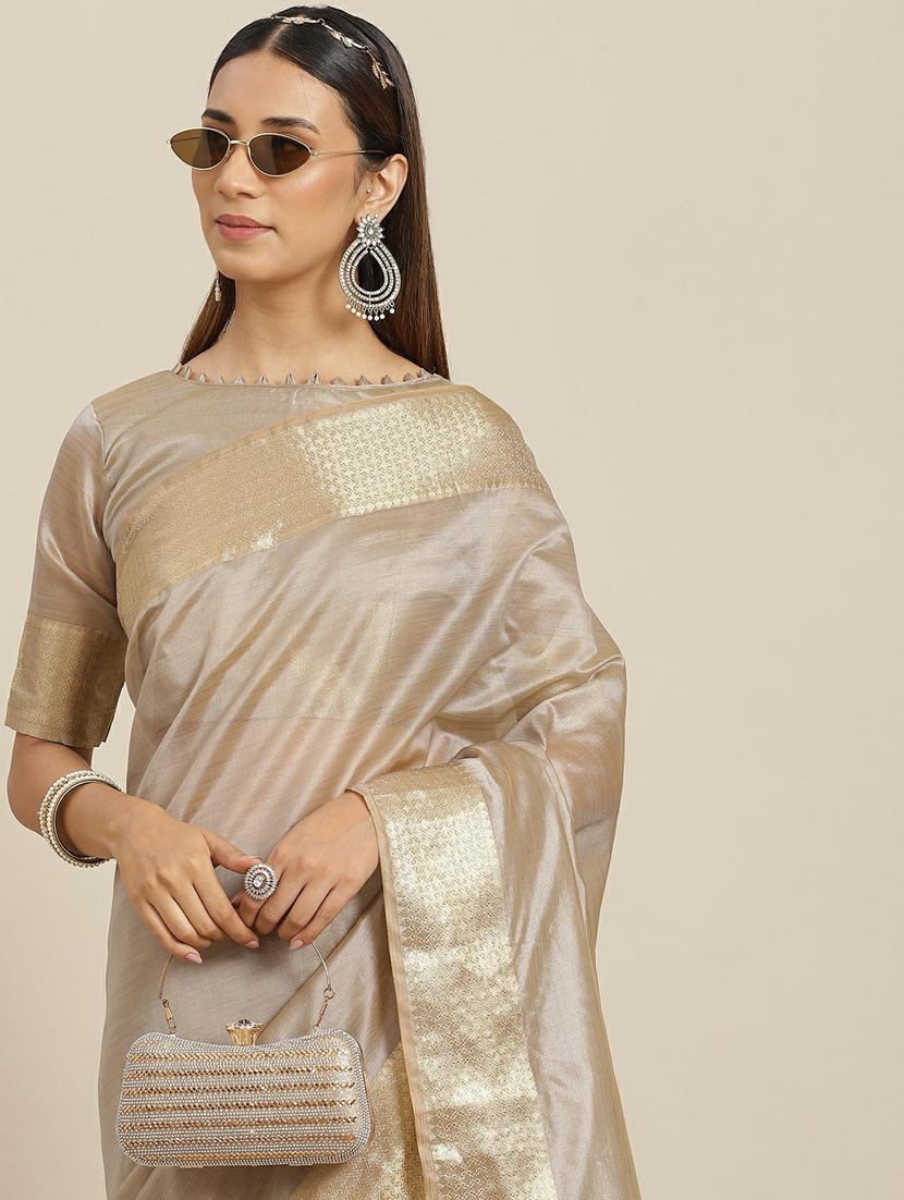 grey organza zari saree with blouse - 19473497 - Standard Image - 2