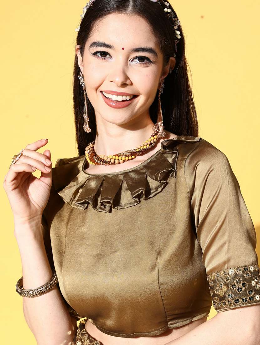 beige solid with sequins border saree with blouse - 19473517 -  Standard Image - 2