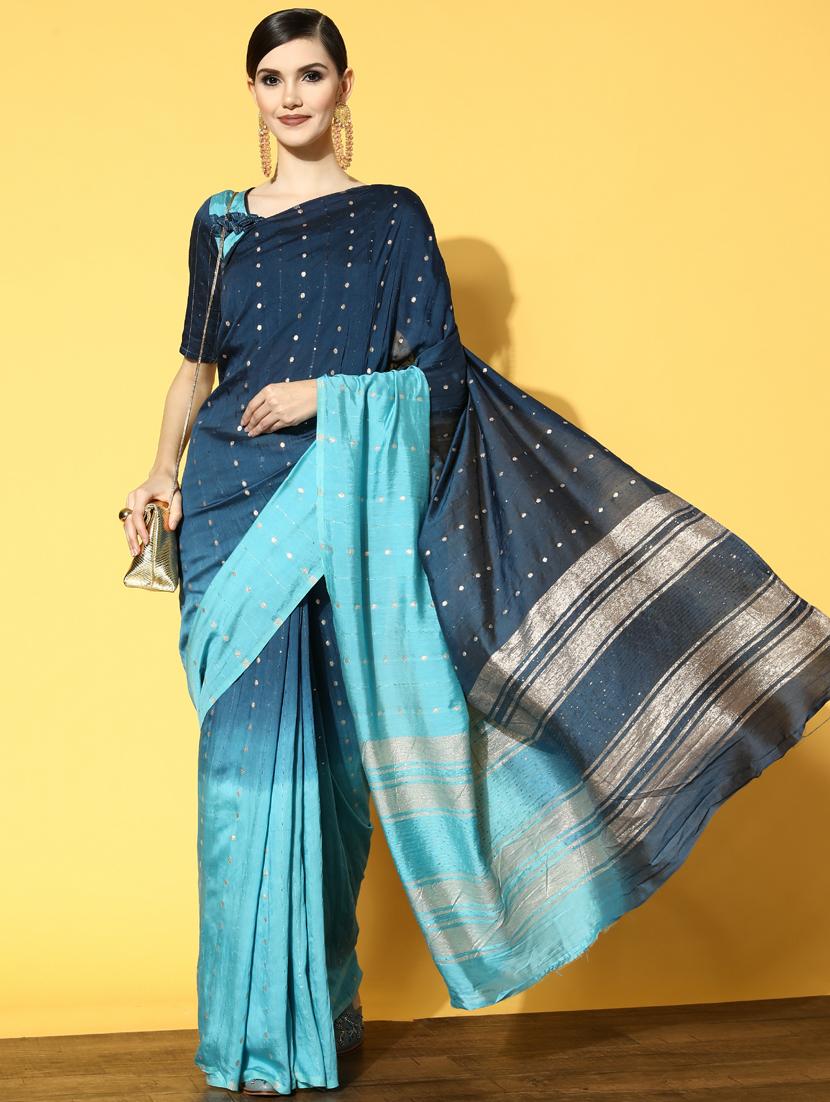 women's tie & dye blue colored saree with blouse