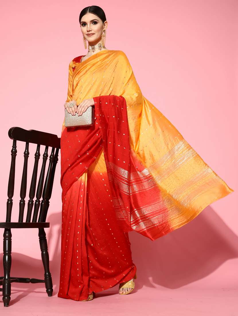women's self design red colored saree with blouse