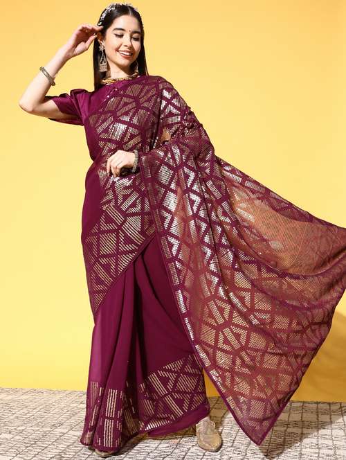 self design georgette saree with blouse - 19473600 -  Standard Image - 0