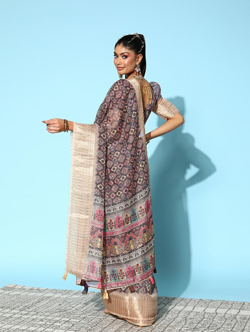 self design printed saree with blouse - 19473611 - Standard Image - 2