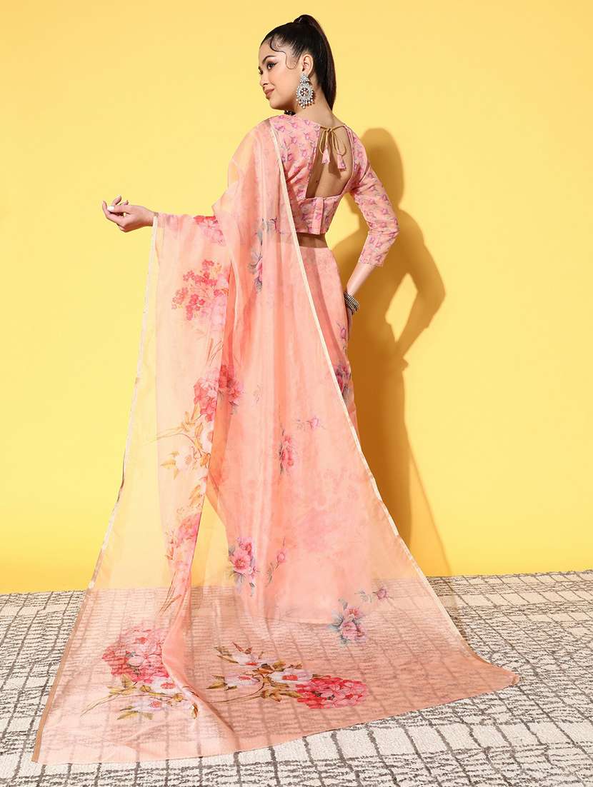 women's floral nude colored saree with blouse - 19473641 -  Standard Image - 2
